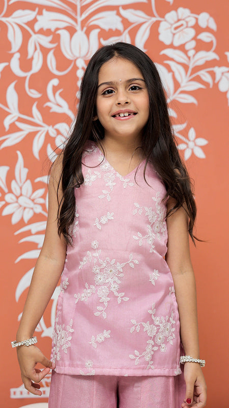 Powder Pink Kurta Palazzo Dupatta Set