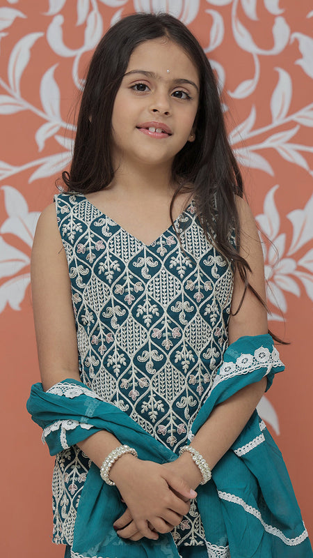 Rama Green Embroidered Design Kurta Palazzo Dupatta Set