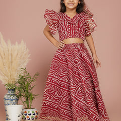 Bandhani Doriya Crop top Skirt set