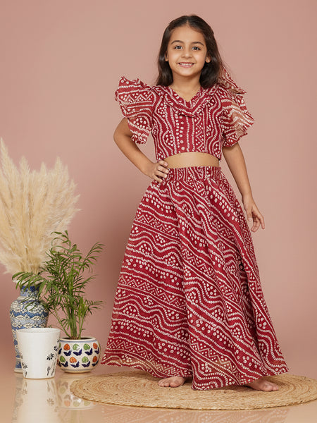 Bandhani Doriya Crop top Skirt set