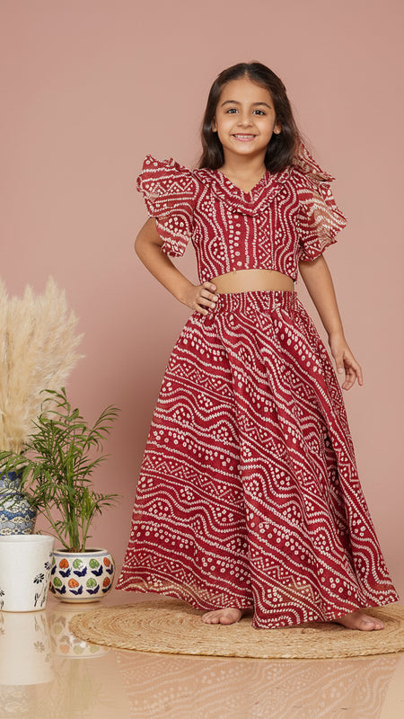 Bandhani Doriya Crop top Skirt set