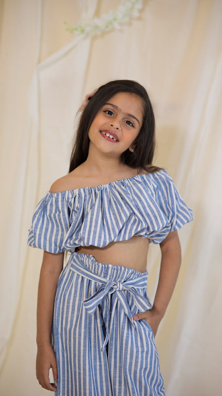 South Cotton Blue Striped Coord-set