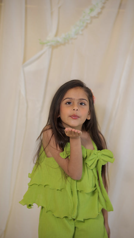 Bright Green Cotton Crepe Crush Coord-set