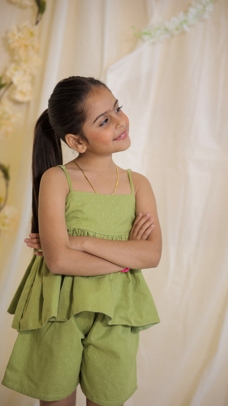 Green Jacquard Cotton Coord Set