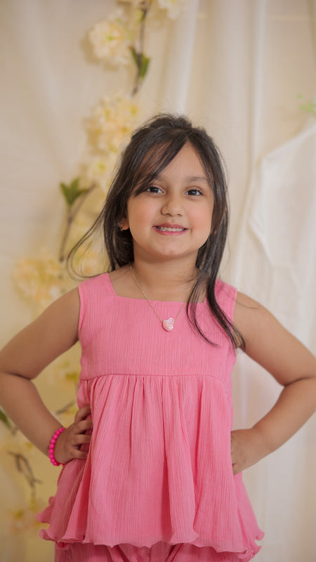 Baby Pink Cotton Crepe Crush Coord-set