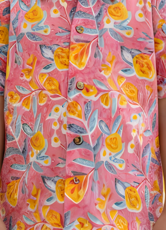 Kids Peach Floral Print Pure Cotton Half Sleeve Shirt