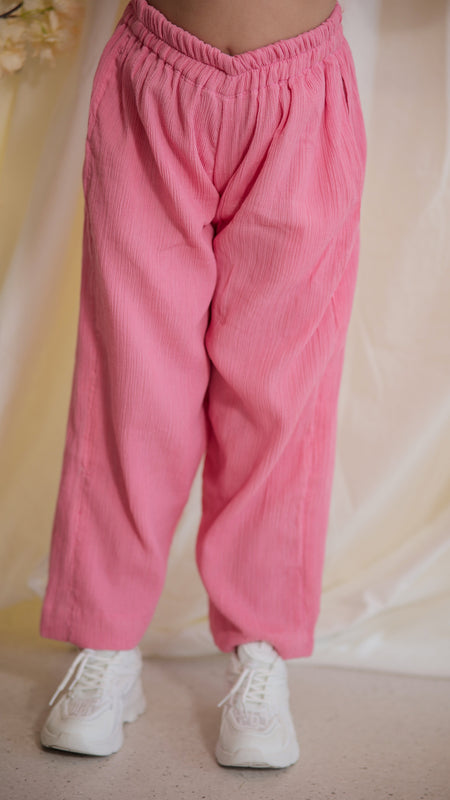 Baby Pink Cotton Crepe Crush Coord-set