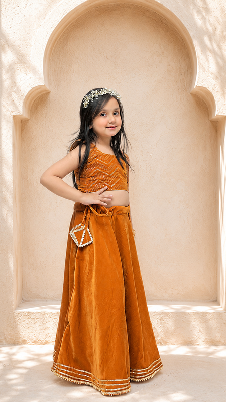 Rust Velvet Lehenga set