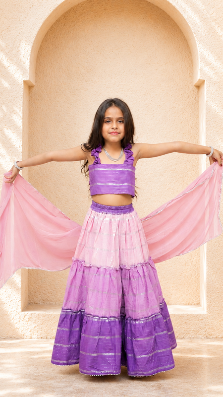Lilac Lurex Cotton Lehenga set