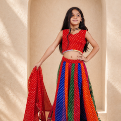 Red Georgette Pachrangi Lehenga Set
