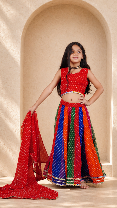 Red Georgette Pachrangi Lehenga Set
