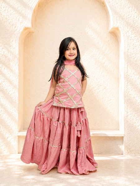 Baby Pink Kurti Lehenga set