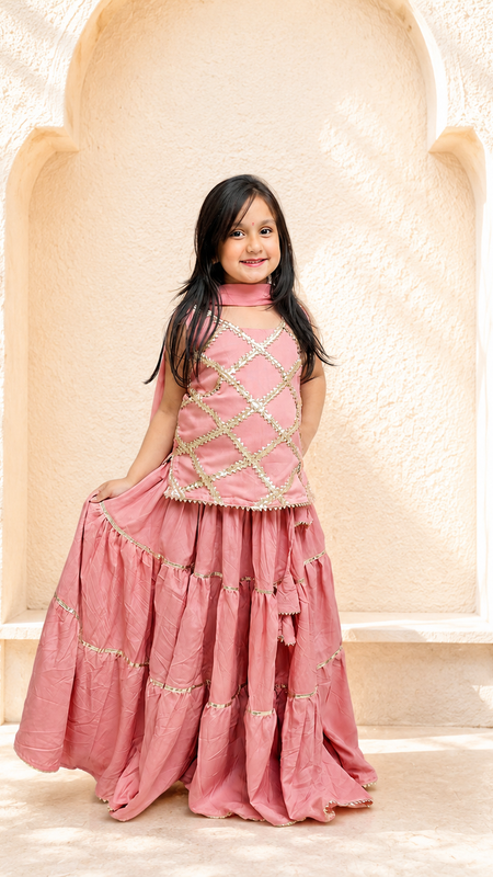 Baby Pink Kurti Lehenga set