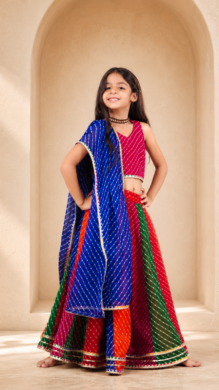 Pink Pachrangi Leheriya Lehenga Set
