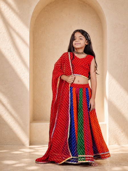 Red Georgette Pachrangi Lehenga Set