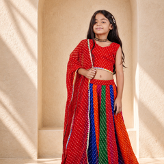 Pachrangi Leheriya Lehenga Set
