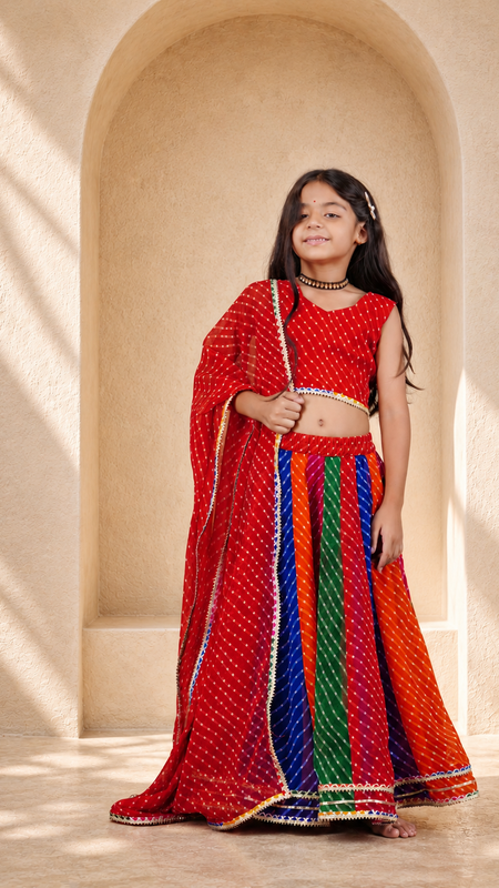 Pachrangi Leheriya Lehenga Set