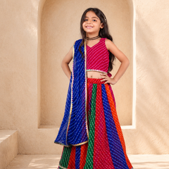 Pink Pachrangi Leheriya Lehenga Set