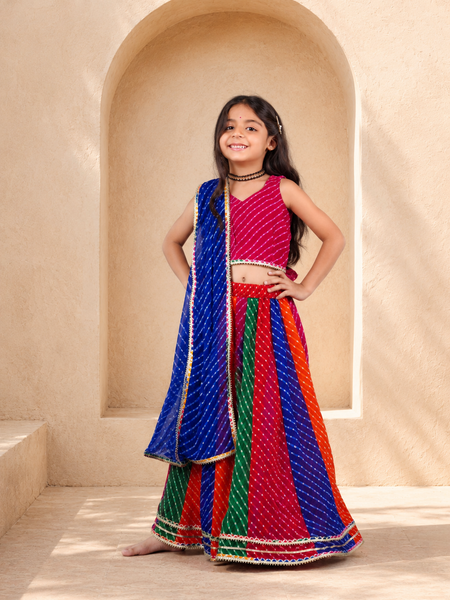 Pink Pachrangi Leheriya Lehenga Set