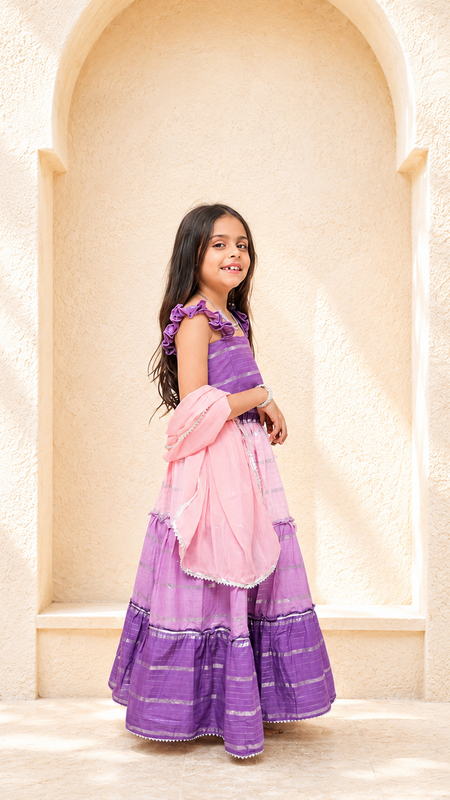 Lilac Lurex Cotton Lehenga set