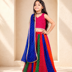 Pachrangi Leheriya Lehenga Set