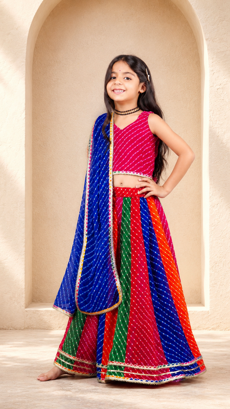 Pachrangi Leheriya Lehenga Set