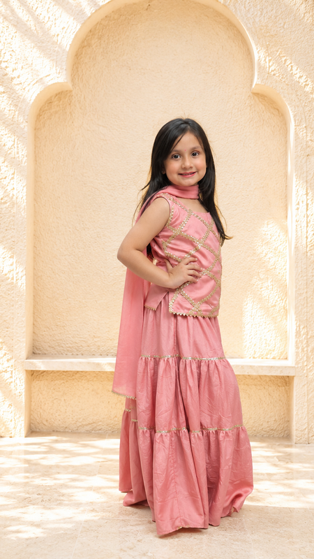 Baby Pink Kurti Lehenga set