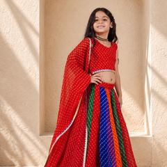 Red Georgette Pachrangi Lehenga Set