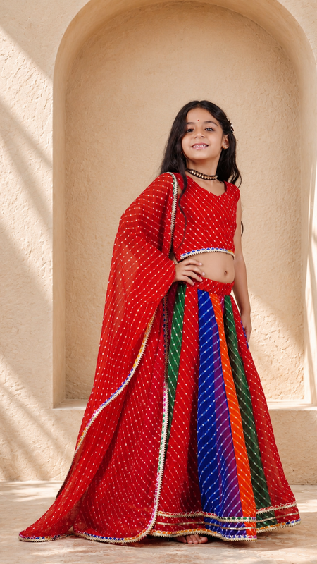 Red Georgette Pachrangi Lehenga Set