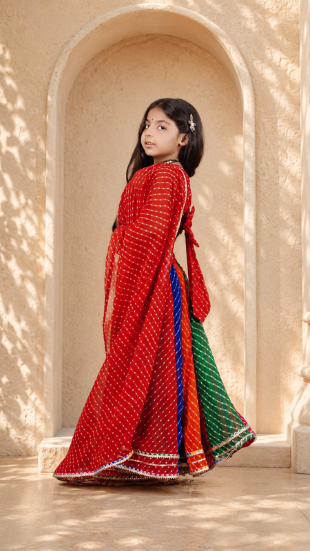 Red Georgette Pachrangi Lehenga Set