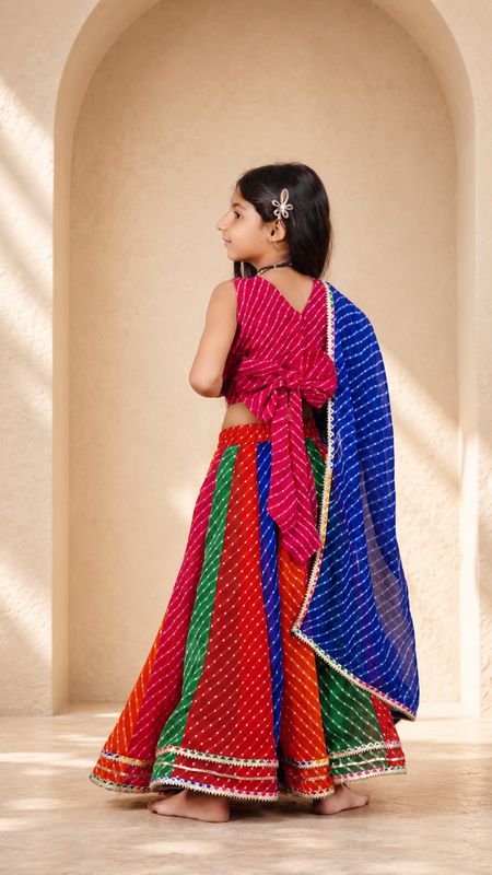Pachrangi Leheriya Lehenga Set