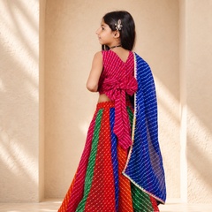 Pink Pachrangi Leheriya Lehenga Set