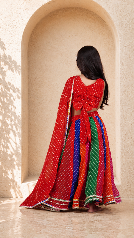 Red Georgette Pachrangi Lehenga Set