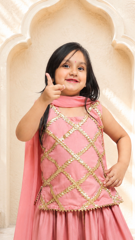 Baby Pink Kurti Lehenga set