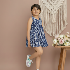 Natural Indigo Dyed Tiered Dress Zigzag print