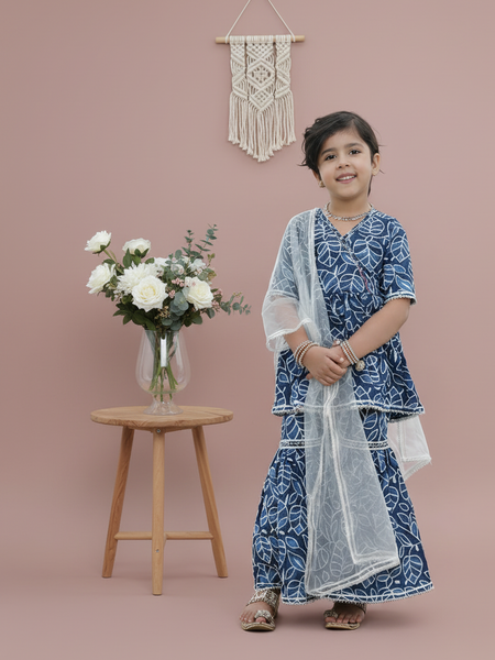 Indigo Leaf Hand Block Print Sharara/Garara Set