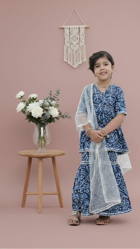 Indigo Leaf Hand Block Print Sharara/Garara Set