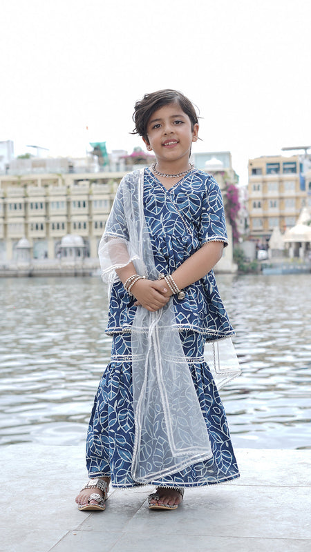 Indigo Leaf Hand Block Print Sharara/Garara Set