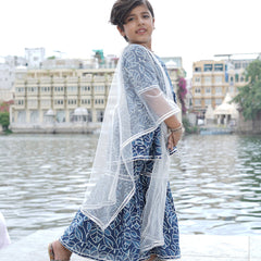 Indigo Leaf Hand Block Print Sharara/Garara Set