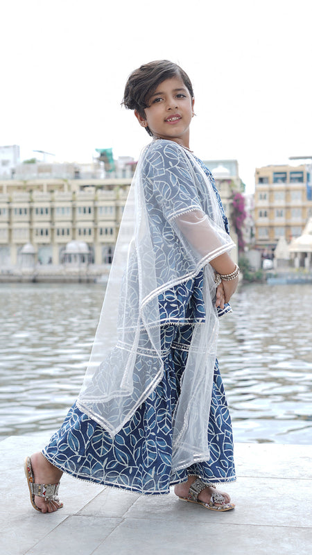 Indigo Leaf Hand Block Print Sharara/Garara Set