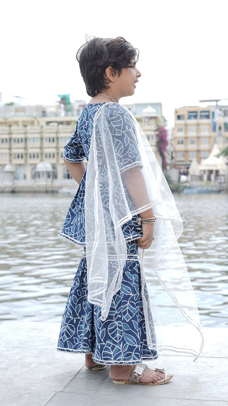 Indigo Leaf Hand Block Print Sharara/Garara Set