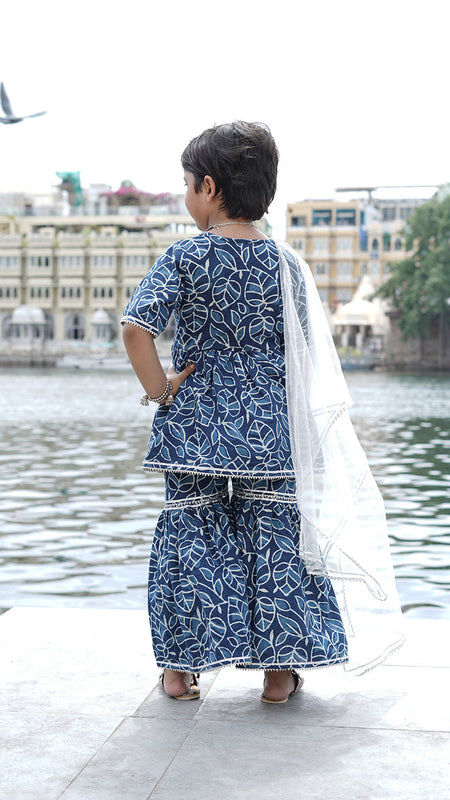 Indigo Leaf Hand Block Print Sharara/Garara Set