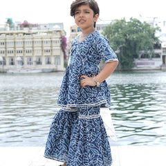 Indigo Leaf Hand Block Print Sharara/Garara Set