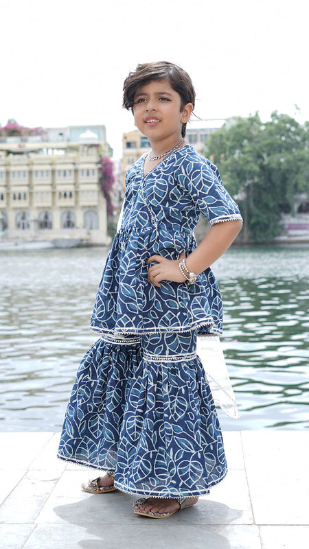Indigo Leaf Hand Block Print Sharara/Garara Set