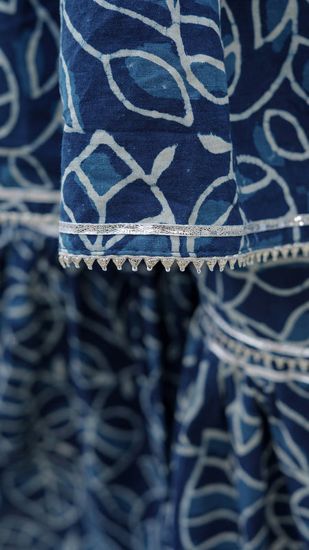 Indigo Leaf Hand Block Print Sharara/Garara Set