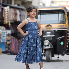Natural Indigo Dyed Tiered Dress sun