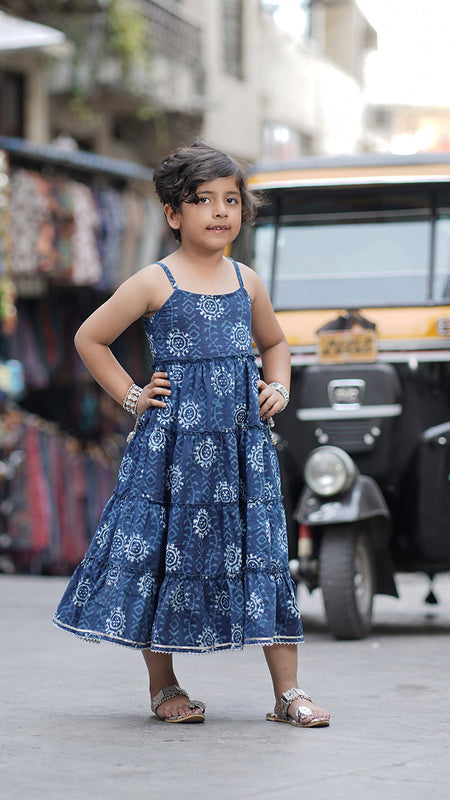 Natural Indigo Dyed Tiered Dress sun