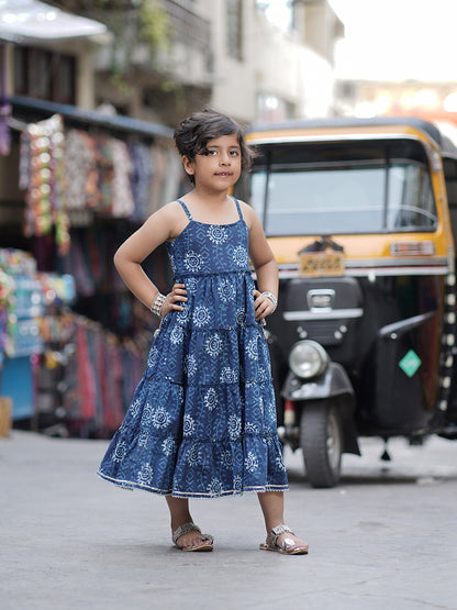 Natural Indigo Dyed Tiered Dress sun