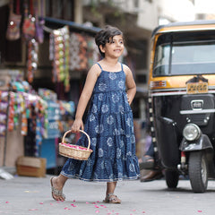Natural Indigo Dyed Tiered Dress sun