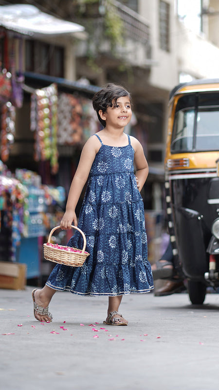 Natural Indigo Dyed Tiered Dress sun
